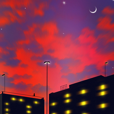 Evening Sky art city lights design neon night lights procreate