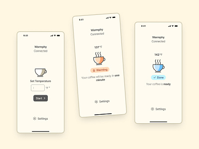 Warmphy - Smart Liquid Warmer App Design app app design app screen color design graphic design minimalism mobile mockup product design redesign typography ui ui screen uiux ux web design