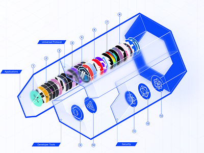 Exploded-view engineering drawing isometric product design