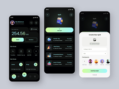 NextGen - Digital Banking Mobile Design bank bank app banking dark theme financial fintech ios mobile mobile app mobile bank money transfer online banking payment shop split split bill transactions ui ux wallet