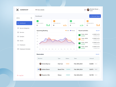 Barbershop Dashboard UI design barber barbershop clean haircut stylist ui ui design uiux design uix design web design website website design
