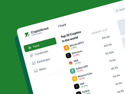 CryptoScout App bitcoin crypto cryptocurrency currency design dribbble economy ethereum feed flat design forex landing page list minimal nepal saas ui