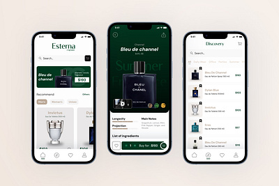 Fragrance Shop - Mobile App bleu de channel british green ecommerce fragrance mobile design perfume shop ui design