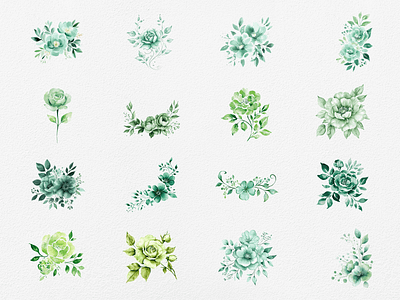 Soft and Green Floral Watercolor Clipart Collection arrangement clipart clipart bundle clipart set cute design digital art elegant floral flower green illustration soft watercolor