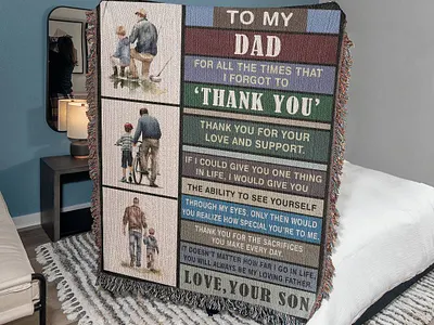 Gift For Dad 3d blanket design branding fathers day gift fleece woven blanket design gift for dad from son graphic design logo present for dad shineon ui