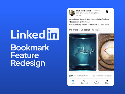 Linkedin Bookmark Feature | UI Redesign app app screen design interface design linkedin mobile mockup product design redesign ui ui redesign ui screen uiux user experience user interface ux