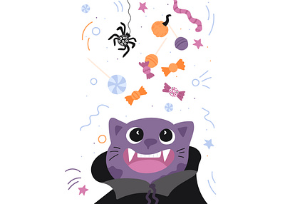 Halloween Cat branding candy cat cute design graphic design halloween happy halloween illustration vampire vector