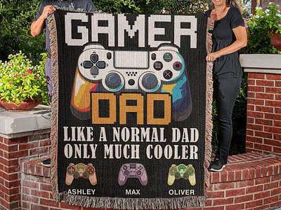 Present For Video Gamer Dad 3d blanket design branding fathers day gift fleece woven blanket graphic design logo motion graphics shineon ui video game lover video gamer video gamer dad