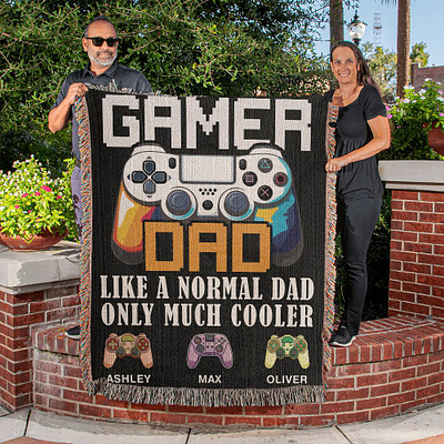 Present For Video Gamer Dad 3d blanket design branding fathers day gift fleece woven blanket graphic design logo motion graphics shineon ui video game lover video gamer video gamer dad