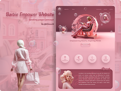 Barbie empower website "landing page" barbie cute design figma girlpower girlworld girly graphic design healthmind landingpage mind movie pastelcolor pink shop ui we web webdesign