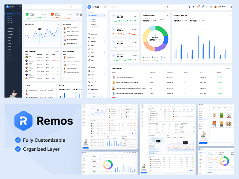 Remos - eCommerce Admin Dashboard React NextJS Template admin dashboard admin interface admin panel template business dashboard customizable ui data visualization ecommerce dashboard inventory control modern web design nextjs template online store management order tracking performance metrics product management reactjs admin real time data responsive admin panel sales analytics user management web development