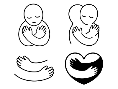 Hug symbols exploration black and white care cute embrace heart help hug illustration kindness logo outline support vector