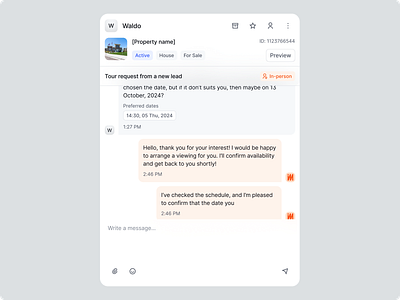 Immobilis - Inbox / tour requests / component b2b b2c blur chat chat component chat modal message minimal real estate request saas web app