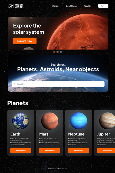 ROZEN VERSE (Nasa space apps - 2024) dark nasa planet serach space ui website