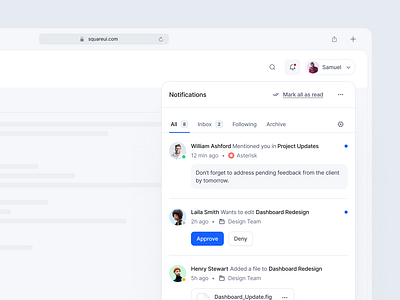 Notifications Modal - SquareUi design system figma modal notifications product design ui ux web design