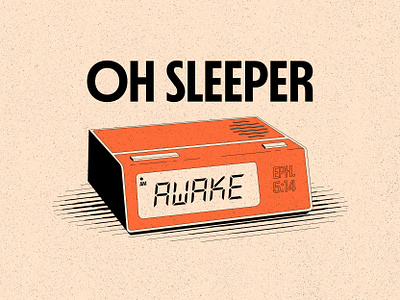 Awake! awake clock fun illustration retro simple sleep snooze texture typography vintage wake up