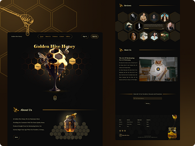 Honey shop website " landing page" blackandgold darkmode design figma gold graphic design honey honeyshop landingpage modern onlineshop ui web webdesign