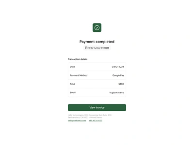 Payment confirmation button checkmark contact infomation cta design exploration details figma information invoice light mode order number payment completed payment confirmation product design support transaction ui ux web web design