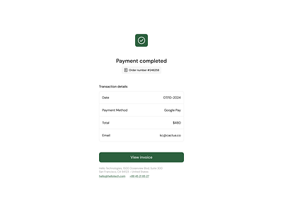 Payment confirmation button checkmark contact infomation cta design exploration details figma information invoice light mode order number payment completed payment confirmation product design support transaction ui ux web web design