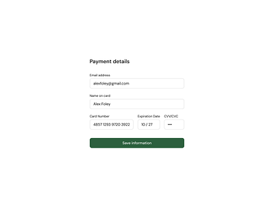 Payment details button card number cta cvc cvv design exploration email address expiration date expire date figma input input field light mode name payment details product design save ui ux web design