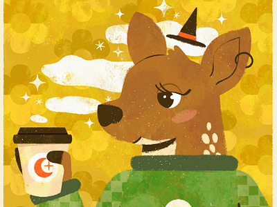 Fawn the Baby Witch autumn character design cute deer design digital illustration fall fawn illustration peachtober peachtober24 peachtober24fawn robin sheldon witch