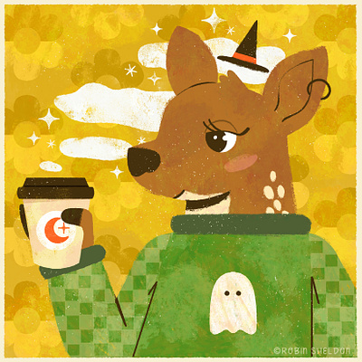 Fawn the Baby Witch autumn character design cute deer design digital illustration fall fawn illustration peachtober peachtober24 peachtober24fawn robin sheldon witch