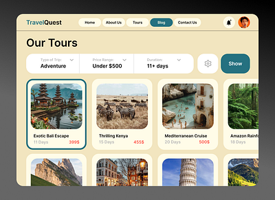 "Tours" Page for TravelQuest ✈️ design figma logo tours travel ui ux web design website