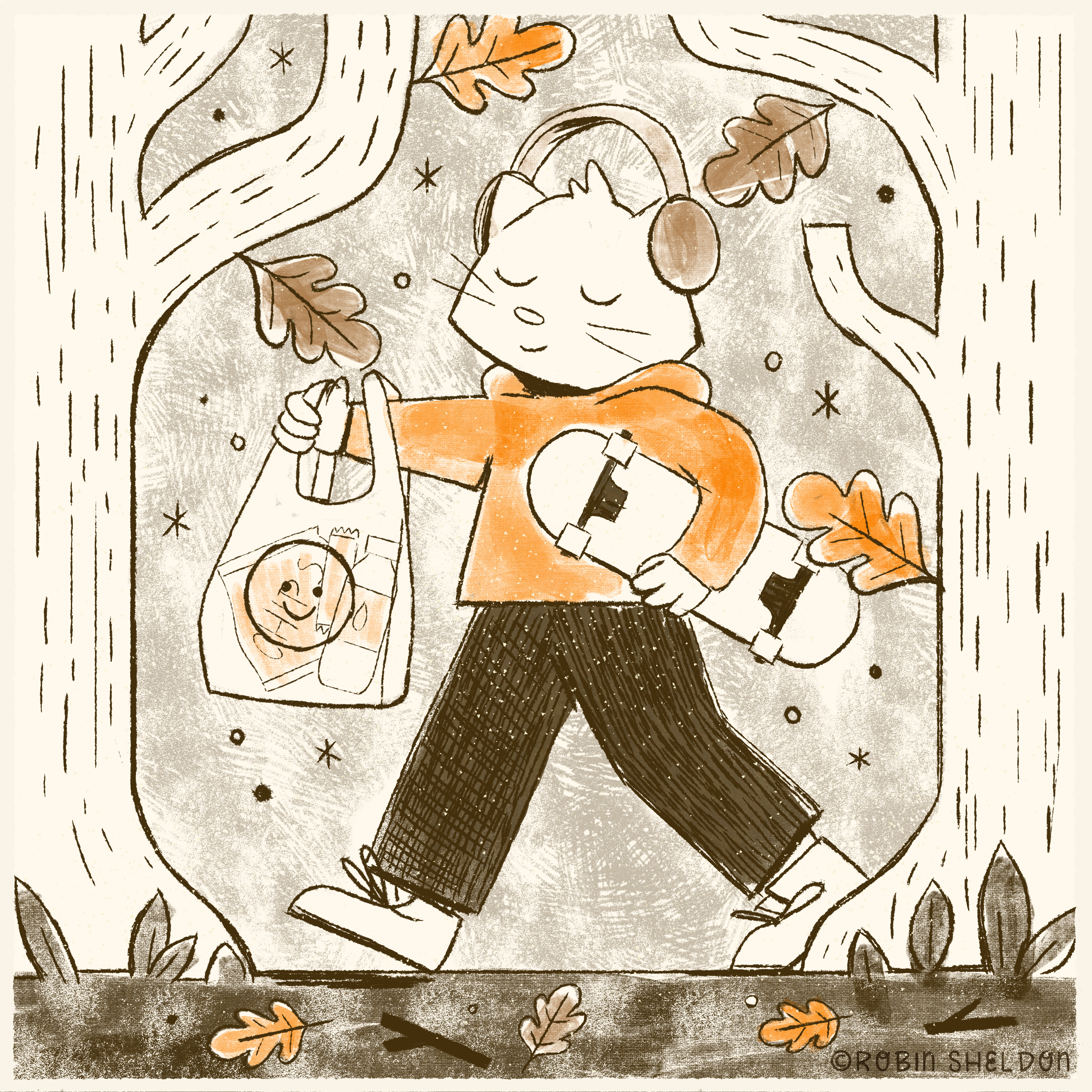 Sketch 🍂✏️ autumn cat cute design digital illustration fall illustration peachtober peachtober24 peachtober24sketch robin sheldon skateboard sketch