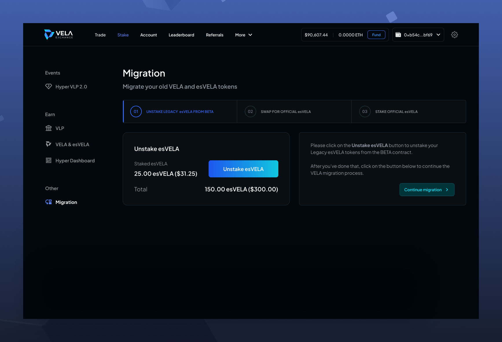 Vela Exchange Migration crypto design product design software design ui design ux design