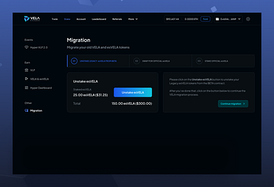 Vela Exchange Migration crypto design product design software design ui design ux design