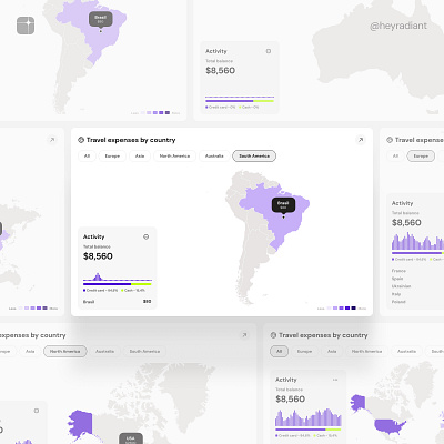 Mega Charts UI Kit - Regional Travel Expenses Chart chart clean dashboard data visualisation design expenses map metrics minimal mobile statistics ui user interface ux web