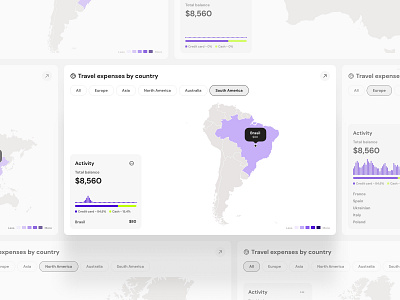 Mega Charts UI Kit - Regional Travel Expenses Chart chart clean dashboard data visualisation design expenses map metrics minimal mobile statistics ui user interface ux web