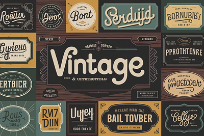 Nostalgic Font and Label Collection branding design graphic design illustration vector