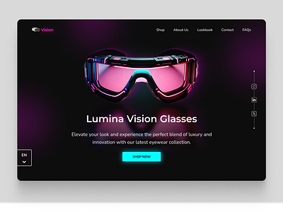 Lumina Vision Landing Page UI Design app branding dark dark mode design glasses graphic design illustration landing page logo minimalist neon typography ui ux vector