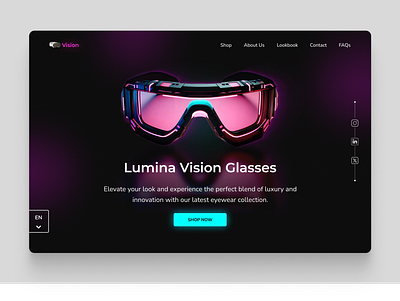 Lumina Vision Landing Page UI Design app branding dark dark mode design glasses graphic design illustration landing page logo minimalist neon typography ui ux vector