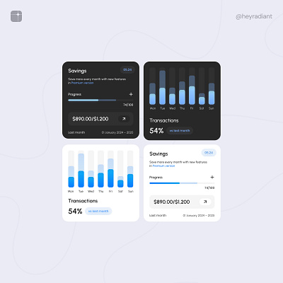 Saving & Transaction Widgets - UI branding charts clean dashboard data design minimal reports savings statistics transactions ui user interface ux widgets