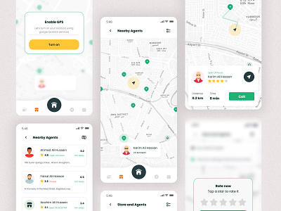 Al-Qaseh Nearby Store And Agent Screens 2024 arabic app arabic ui finance app fintech app gps ui green ui map ui mobile app mobile ui neel neelpari saloneel saloni ui ux white ui