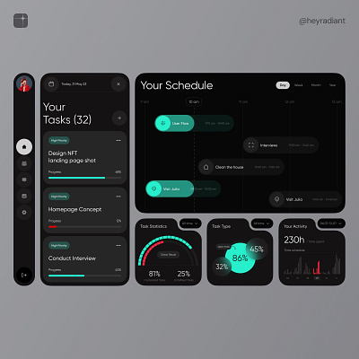 Task Management - Web Dashboard UI branding cards clean dark theme dashboard design management minimal product startup task ui ux web widgets