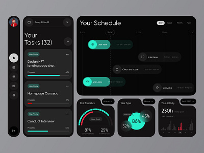 Task Management - Web Dashboard UI branding cards clean dark theme dashboard design management minimal product startup task ui ux web widgets