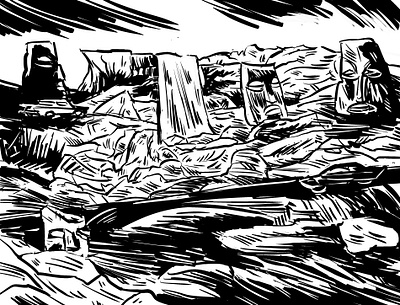 Unknown Mystery black and white brushes digital ink ink drawing landscape sketch study tiki waterfall