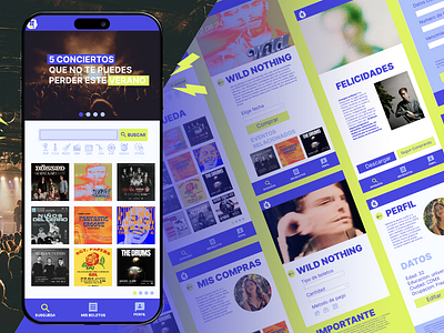 Boletera digital para conciertos de rock app design product ui