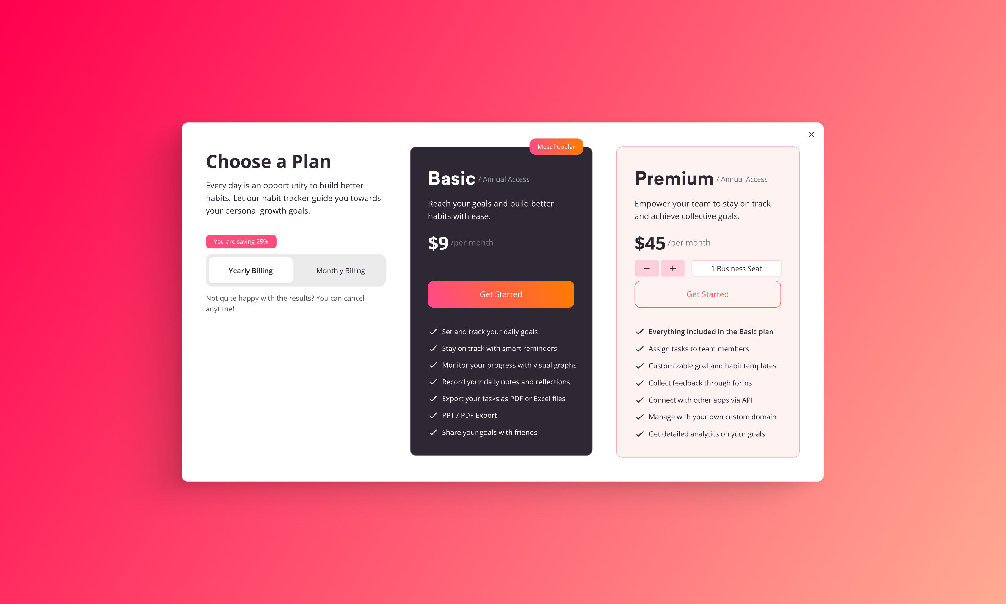 Habit Tracker App Pricing Page Concept daily dailyhabits design habits habittracker modal pricing pricingpage ui ux