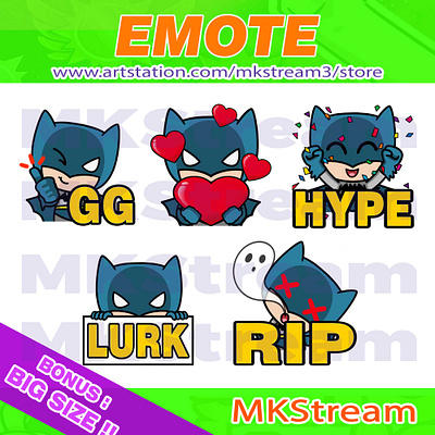 Emotes Chibi Batman gg, love, hype, lurk & rip pack animated emotes anime bat batman batman emotes cartoon chibi batman comic design emoji emotes gg hype illustration love lurk rip stickers sub badge twitch emotes