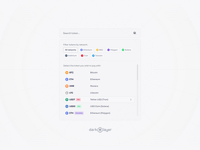 Crypto Token Selection Modal UI Design application color crypto defi design dex modal stocks token trading ui ux vector