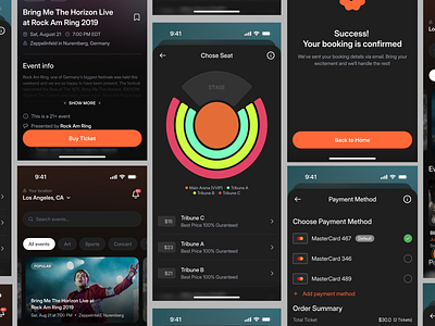 Event UI/UX Mobile App Design - Full Screen app design booking booking mobile app booking ticket buy ticket discover event mobile app event ticket festival festival app festival mobile app ios music party popular ticket product design schedule search ui design ui ux