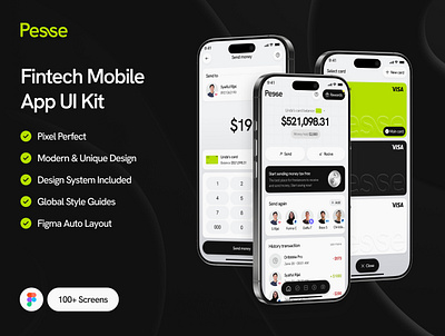 Pesse - Fintech Mobile App UI Kit app bank card credit deposit dollar finance fintech loan master card mobile money statistic stats transfer ui design ui kit visa