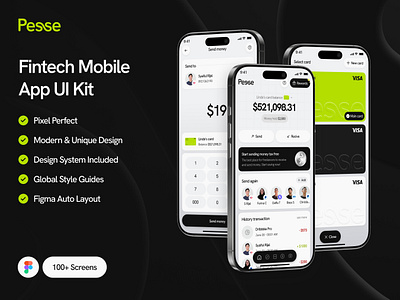 Pesse - Fintech Mobile App UI Kit app bank card credit deposit dollar finance fintech loan master card mobile money statistic stats transfer ui design ui kit visa