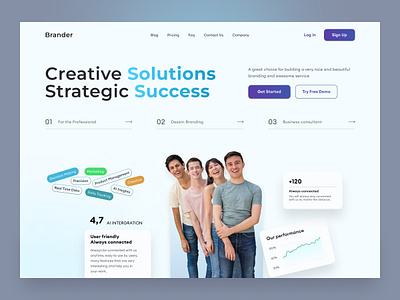 Brander - Ai Creative Strategic ai ai startup artificial intilegent business creative design header hero home page interface landing page open ai product service simple startup strategic supitar ui website