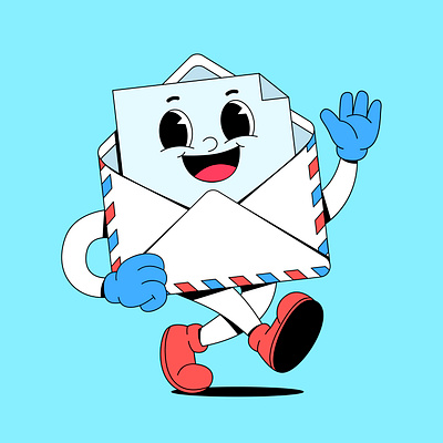 Walking mail cartoon branding cartoon character colorful cute design graphic design happy illustration inbox letter logo mail paper retro smile ui walking