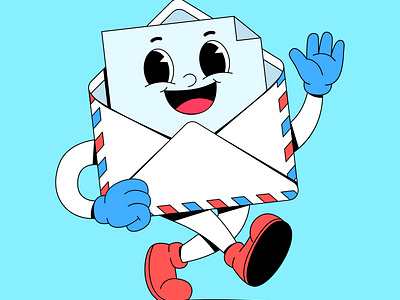 Walking mail cartoon branding cartoon character colorful cute design graphic design happy illustration inbox letter logo mail paper retro smile ui walking